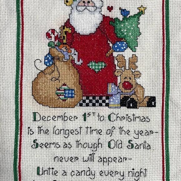 Cross Stitch Handmade Advent Calendar Santa Candy Jingle Bells - Picture 2 of 8